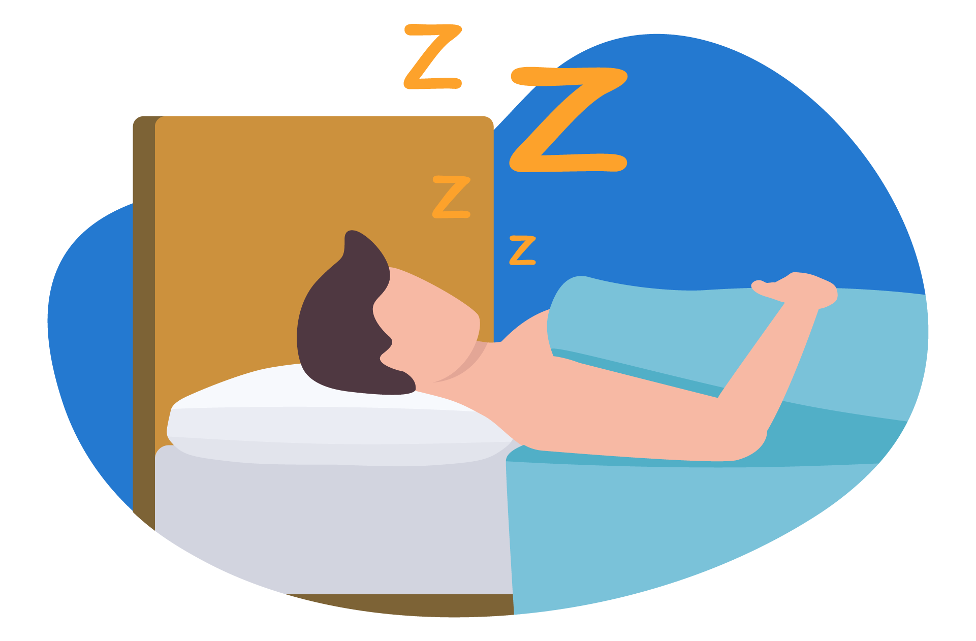 Desenho de um homem na cama dormindo.